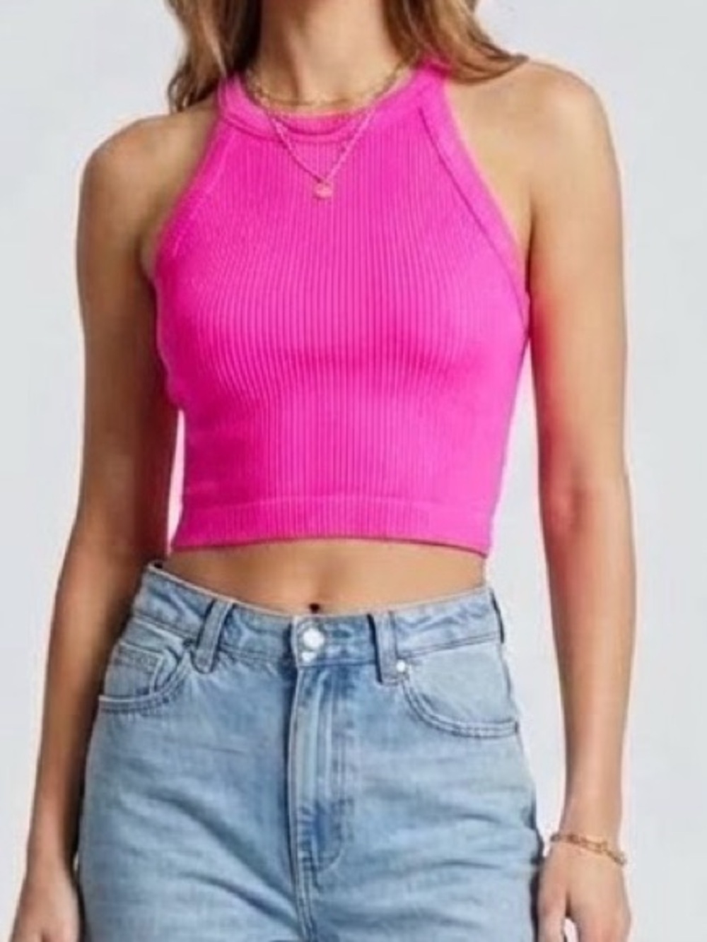 Aerie Real Good Pink Ribbed Crop Tank Top M Stretchy